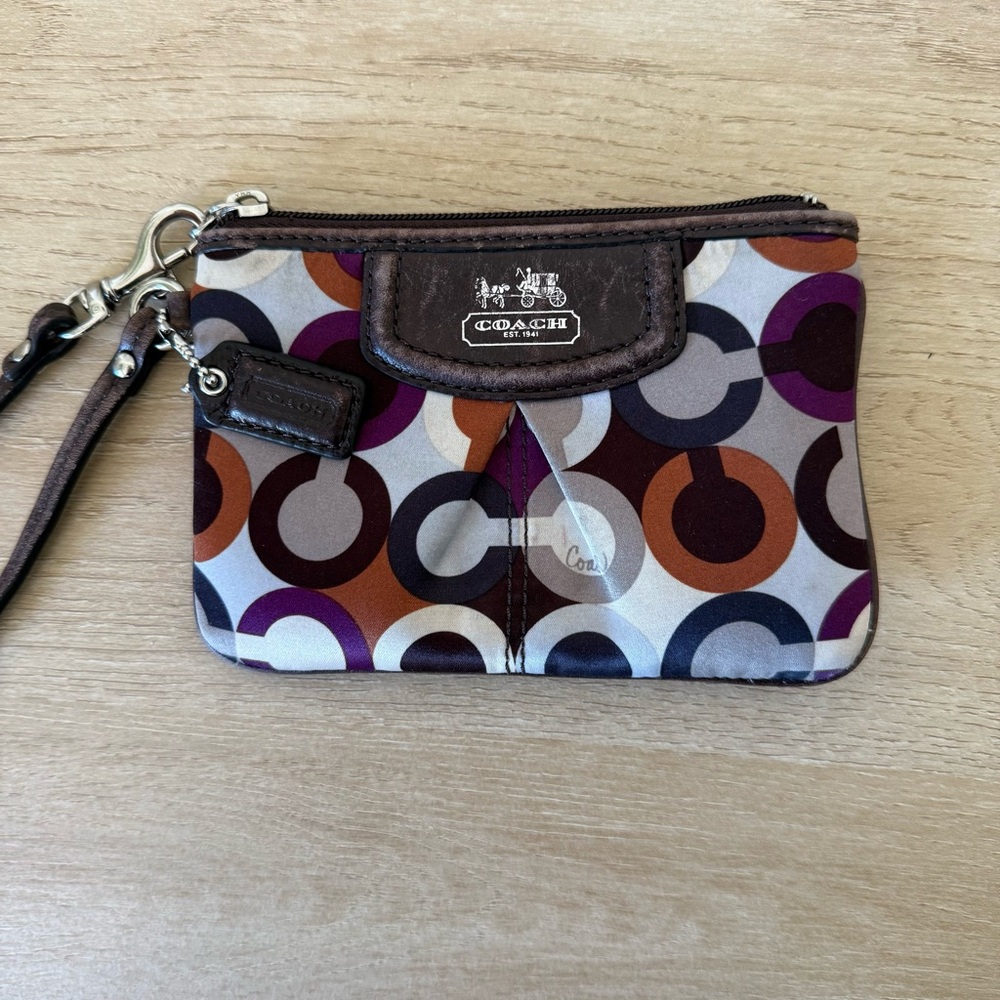 Coach Circle Pattern Wristlet in Brown and Purple